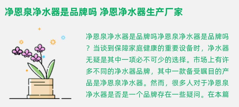 净恩泉净水器是品牌吗 净恩净水器生产厂家
